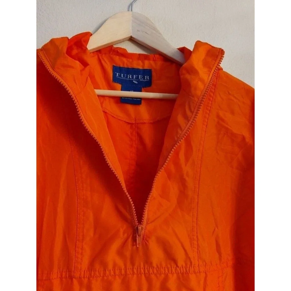 Men's Turfer Sport 1/2 Zip Hooded Orange Windbreaker Size XS See discription